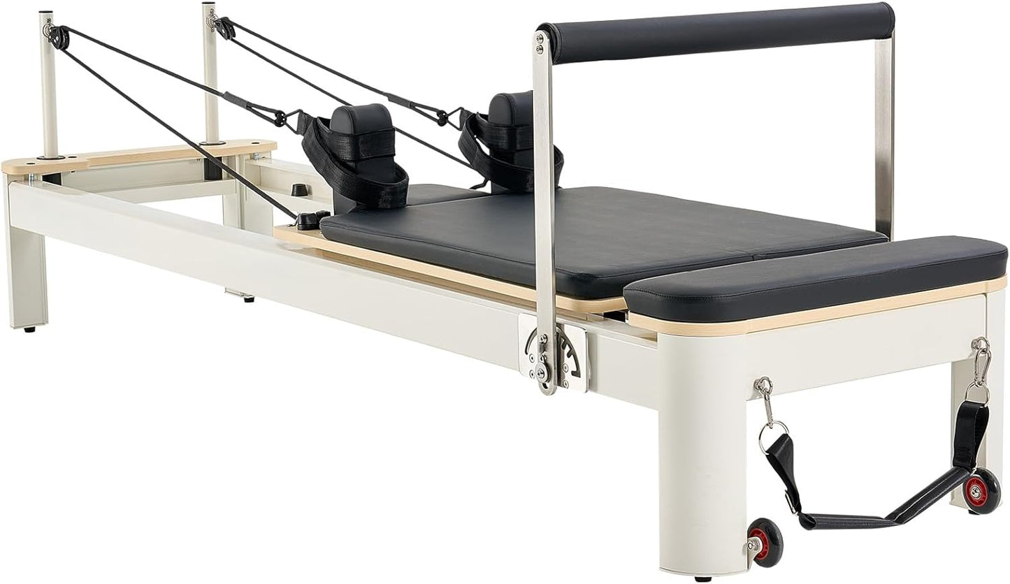 Pilates Reformer Machine, Pilates Bed with Sitting Box, for Home Gym Studio Advanced Users & Beginners, Reformer Equipment with Dual Resistance- Spring & Cord, up to 400 LBS