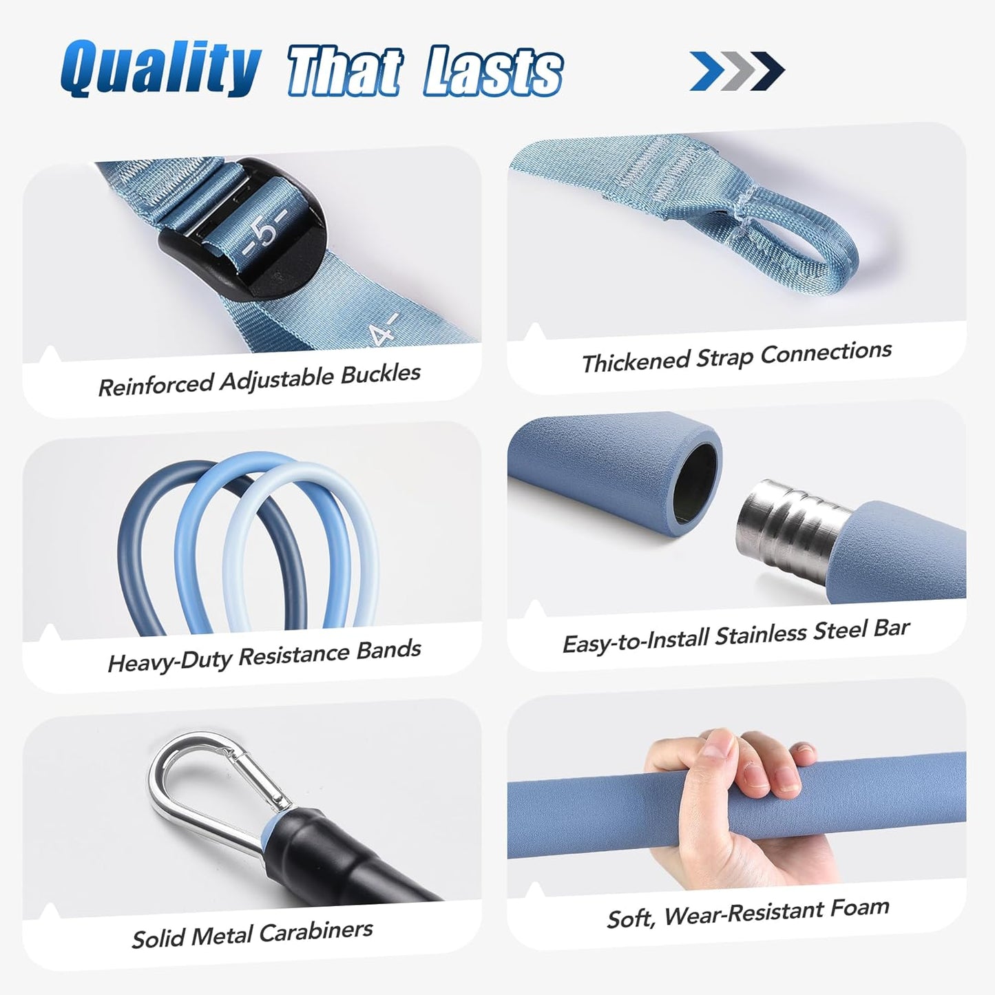 Pilates Equipment Pilates Reformer Bar Set with 6 Elastic Resistance Bands 180LBS/240LBS/360LBS & Door Anchor for Full-Body Fitness Toning & Muscle Building | Home Workout/Gym/Travel