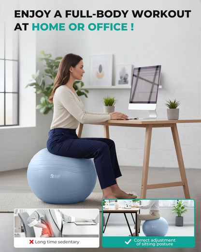 Yoga Ball, Extra Thick Exercise Ball for Workout Pregnancy Stability - 4 Sizes anti Burst Balance Ball for Yoga, Pilates, Fitness, Birthing, Physical Therapy - Includes Pump