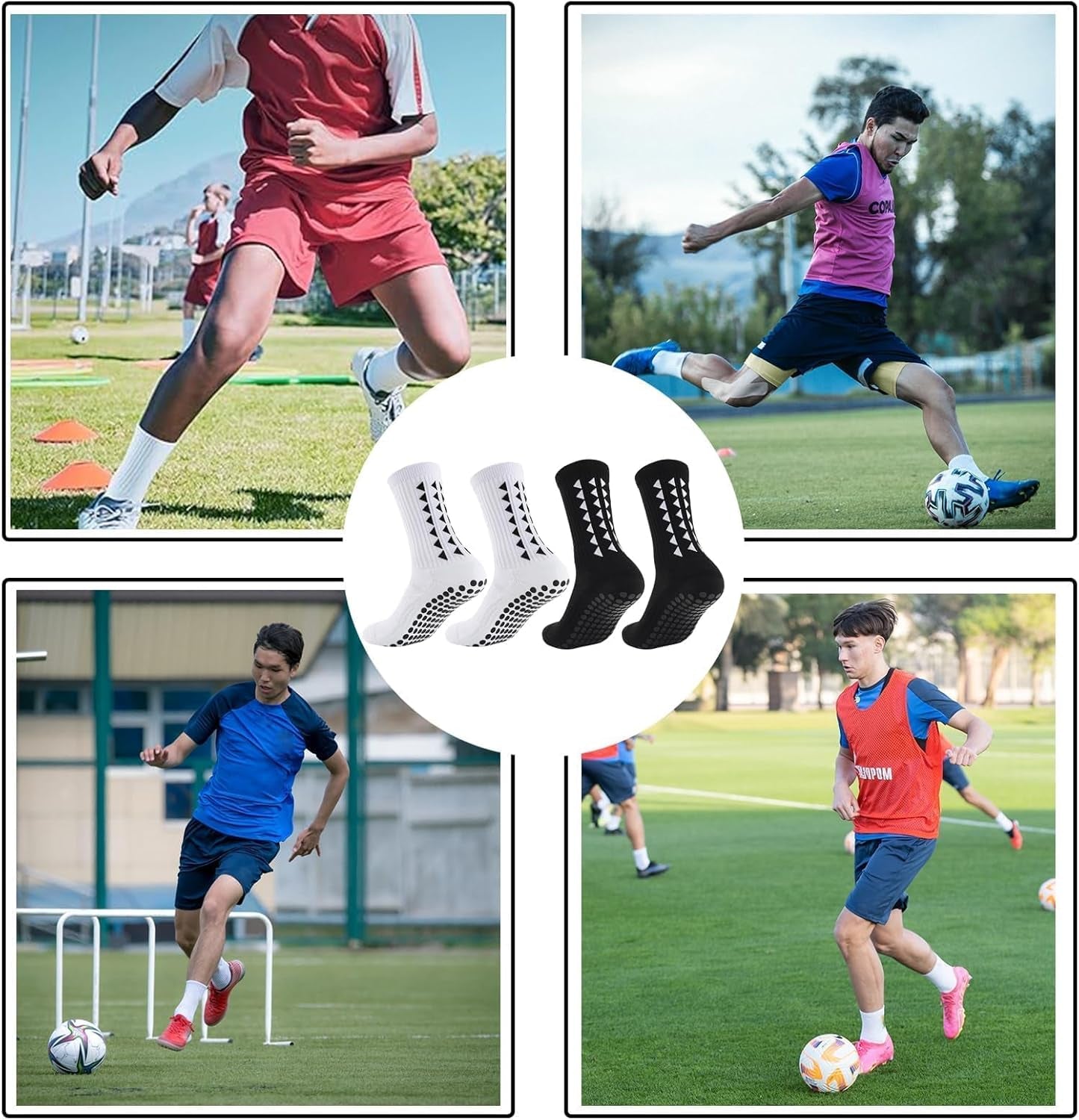 4Pcs Gain the Edge Grip Socks Football Kids for Men Women Kids-Anti-Slip Sports Socks, White Grip Socks Football Cushion Socks for Footballs Basketball Hiking Running Yoga (White and Black)