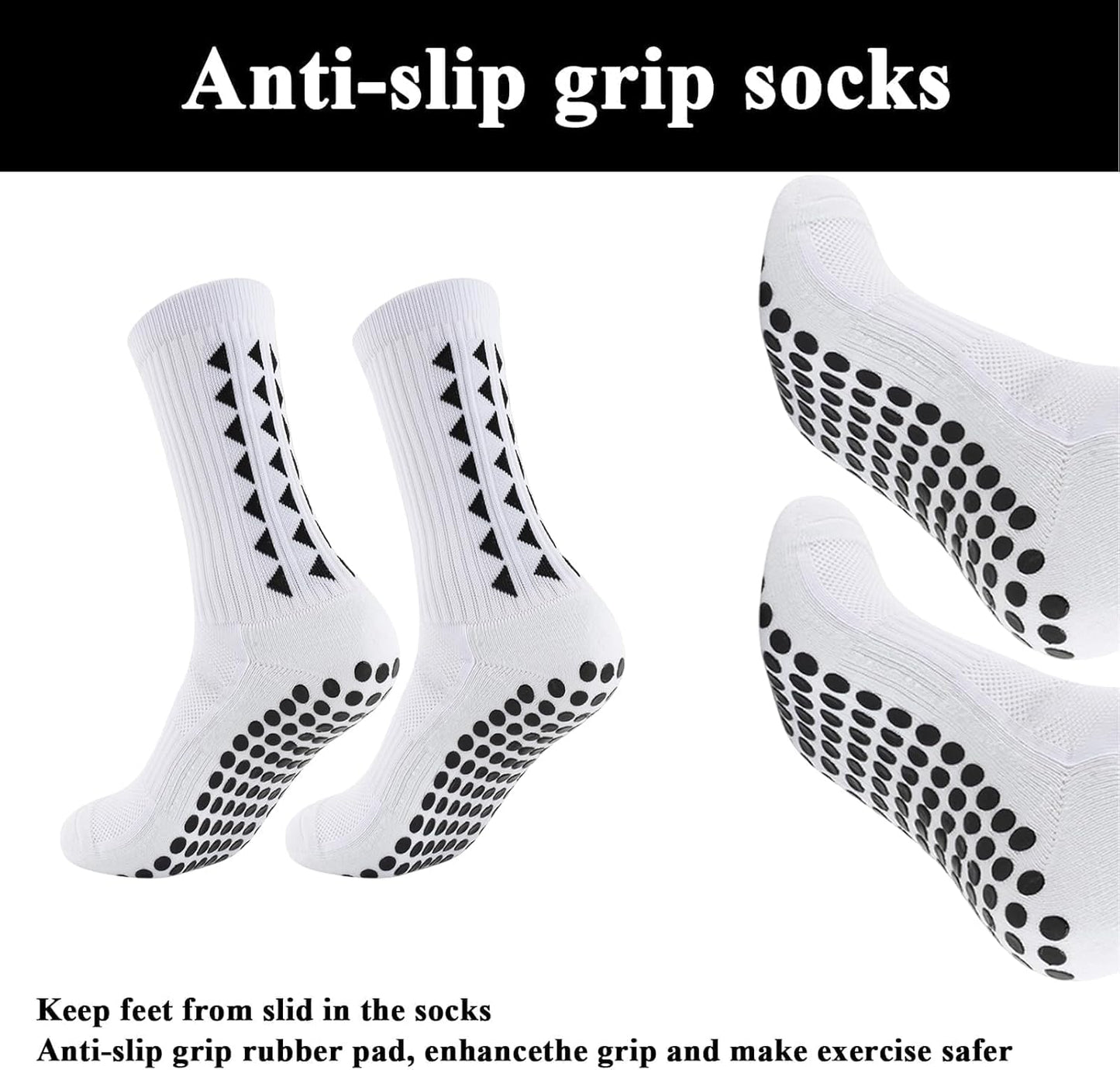 4Pcs Gain the Edge Grip Socks Football Kids for Men Women Kids-Anti-Slip Sports Socks, White Grip Socks Football Cushion Socks for Footballs Basketball Hiking Running Yoga (White and Black)