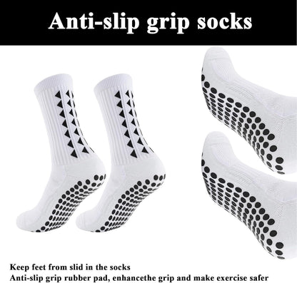 4Pcs Gain the Edge Grip Socks Football Kids for Men Women Kids-Anti-Slip Sports Socks, White Grip Socks Football Cushion Socks for Footballs Basketball Hiking Running Yoga (White and Black)