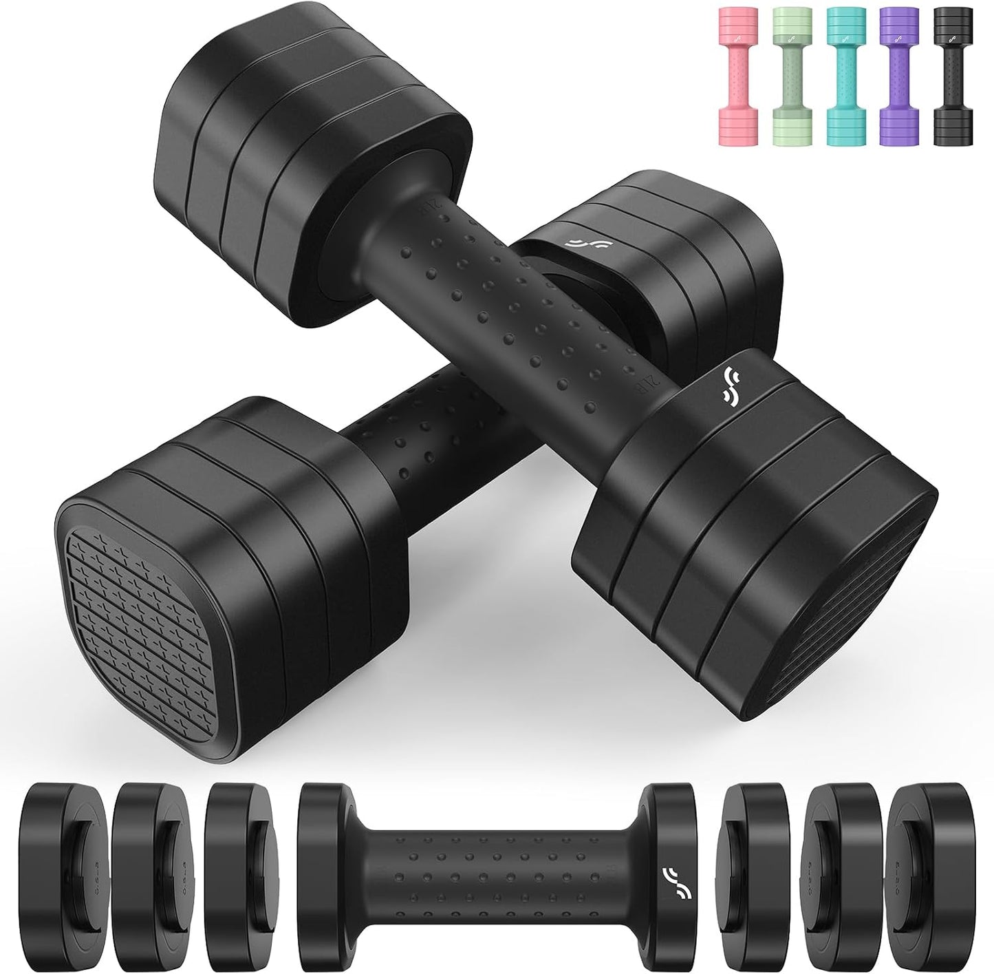 Dumbbells Set Women: Each 2-5Lbs (0.9-2.3Kg), 4-In-1 Weights Dumbbells Set, Weights for Women, Adjustable Dumbbell Pair for Home Gym Fitness Training