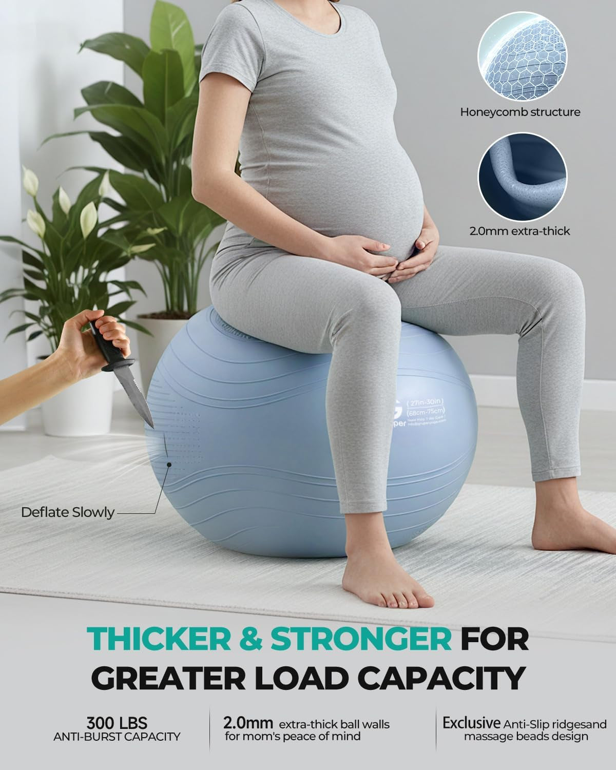 Yoga Ball, Extra Thick Exercise Ball for Workout Pregnancy Stability - 4 Sizes anti Burst Balance Ball for Yoga, Pilates, Fitness, Birthing, Physical Therapy - Includes Pump