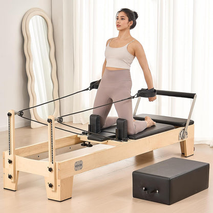 Pilates Reformer, Reformer Pilates Machine with Cadillac Trapeze Table or Tower & Mat, Pilates Equipment for Home Workout and Studio, Includes Jump Board，Sitting Box