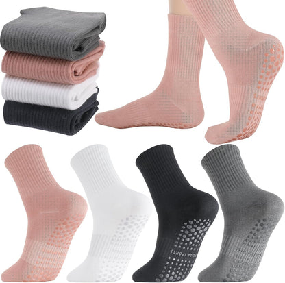 Yoga Grip Socks Women, Non Slip Pilates Socks Grippy Socks Ladies Mid-Calf Grip Socks for Ballet Dance Workout Fitness Running
