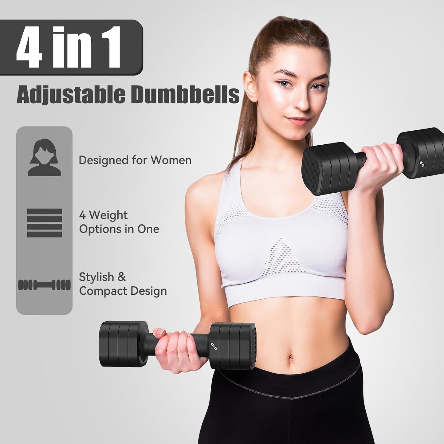 Dumbbells Set Women: Each 2-5Lbs (0.9-2.3Kg), 4-In-1 Weights Dumbbells Set, Weights for Women, Adjustable Dumbbell Pair for Home Gym Fitness Training
