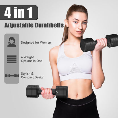Dumbbells Set Women: Each 2-5Lbs (0.9-2.3Kg), 4-In-1 Weights Dumbbells Set, Weights for Women, Adjustable Dumbbell Pair for Home Gym Fitness Training