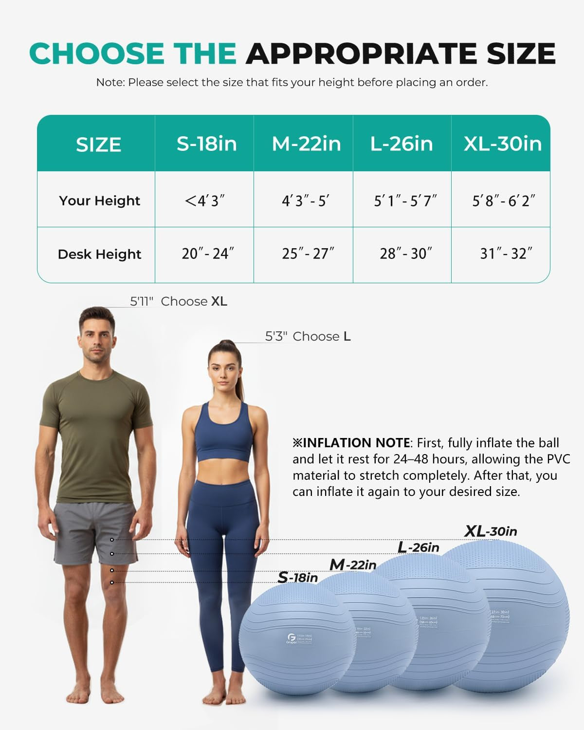 Yoga Ball, Extra Thick Exercise Ball for Workout Pregnancy Stability - 4 Sizes anti Burst Balance Ball for Yoga, Pilates, Fitness, Birthing, Physical Therapy - Includes Pump