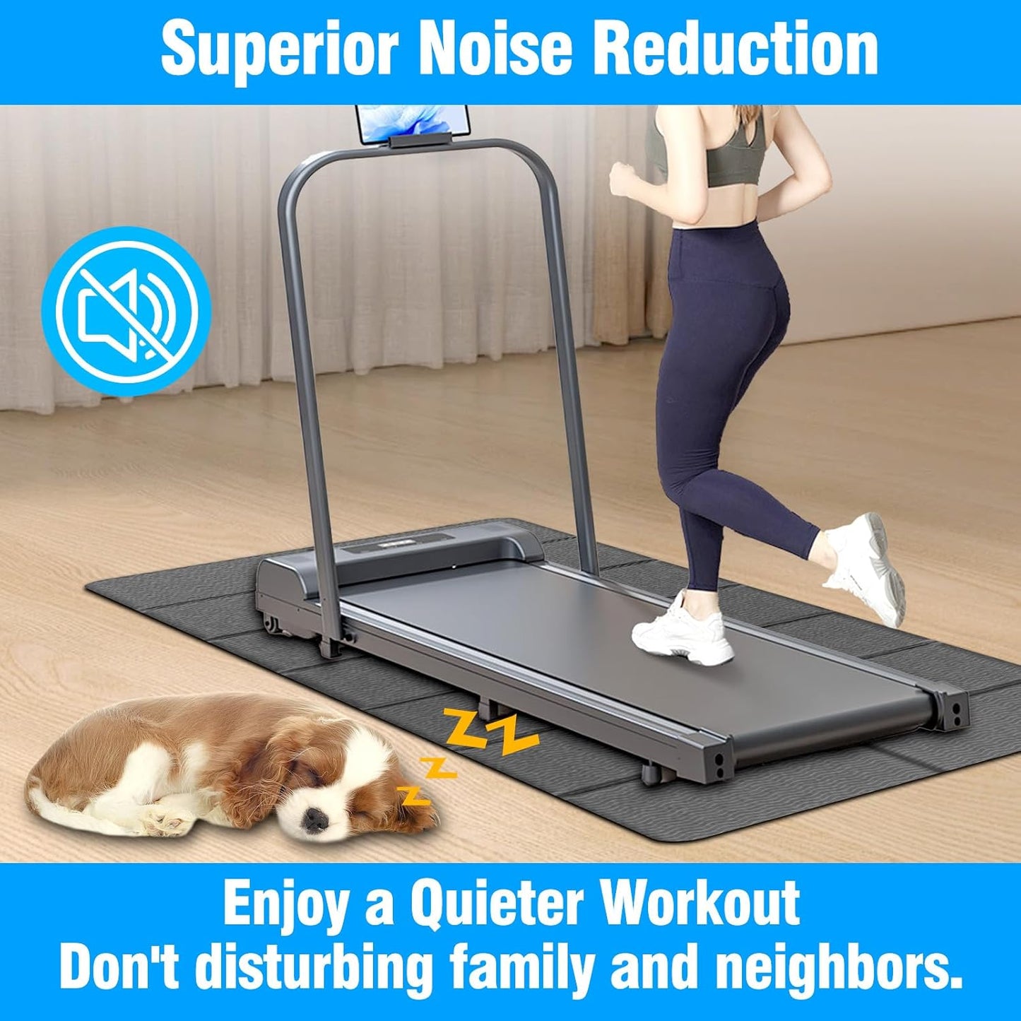 Foldable Walking Pad Treadmill Mat, Floor Protection Pad, Exercise Mat for Home Workout, Protects Floors, Noise & Vibration Reduction, Non-Slip, Anti-Vibration