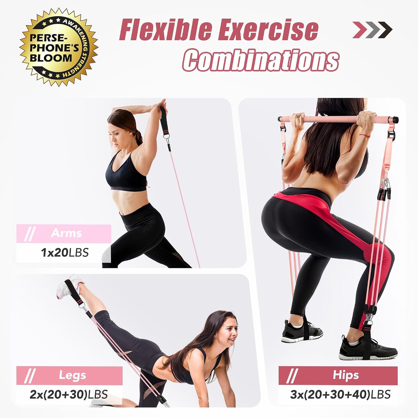 Pilates Equipment Pilates Reformer Bar Set with 6 Elastic Resistance Bands 180LBS/240LBS/360LBS & Door Anchor for Full-Body Fitness Toning & Muscle Building | Home Workout/Gym/Travel