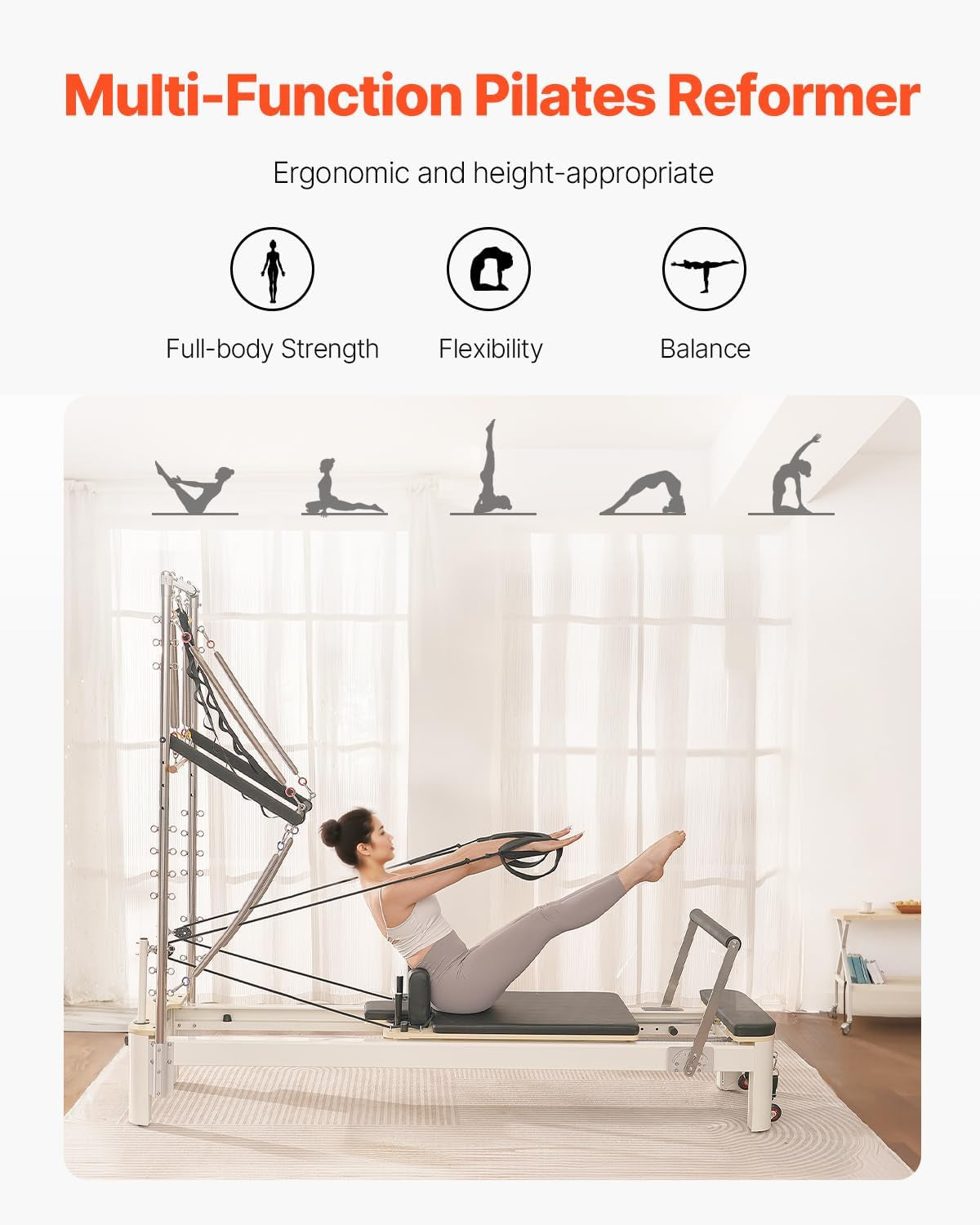 Pilates Reformer, Reformer Pilates Machine with Cadillac Trapeze Table or Tower & Mat, Pilates Equipment for Home Workout and Studio, Includes Jump Board，Sitting Box