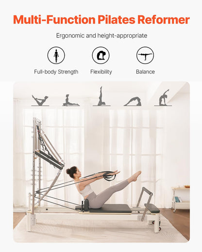 Pilates Reformer, Reformer Pilates Machine with Cadillac Trapeze Table or Tower & Mat, Pilates Equipment for Home Workout and Studio, Includes Jump Board，Sitting Box