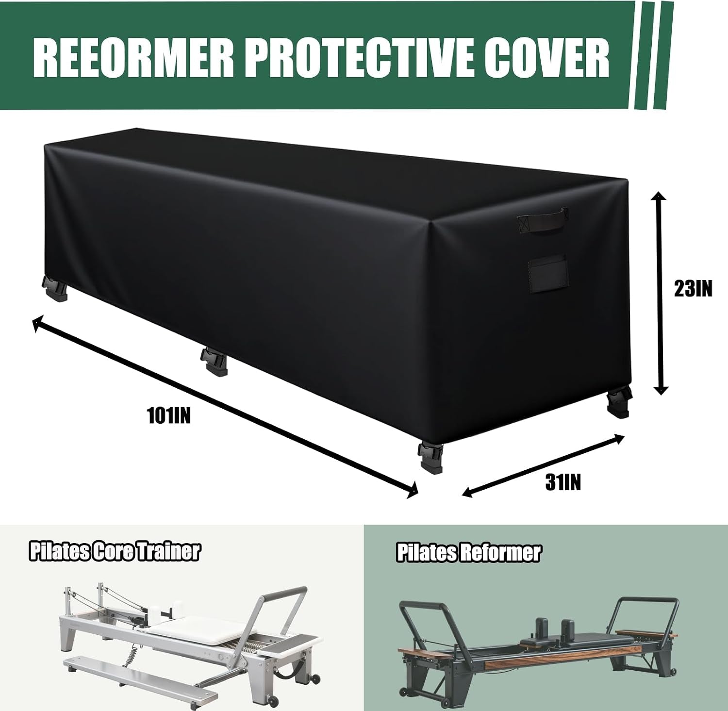 Reformer Protective Cover, 101" Wx31 Dx23 H, 600D Oxford Waterproof for Pilates Reformer, with 6 Straps and Storage Bag, Dustproof UV Resistant