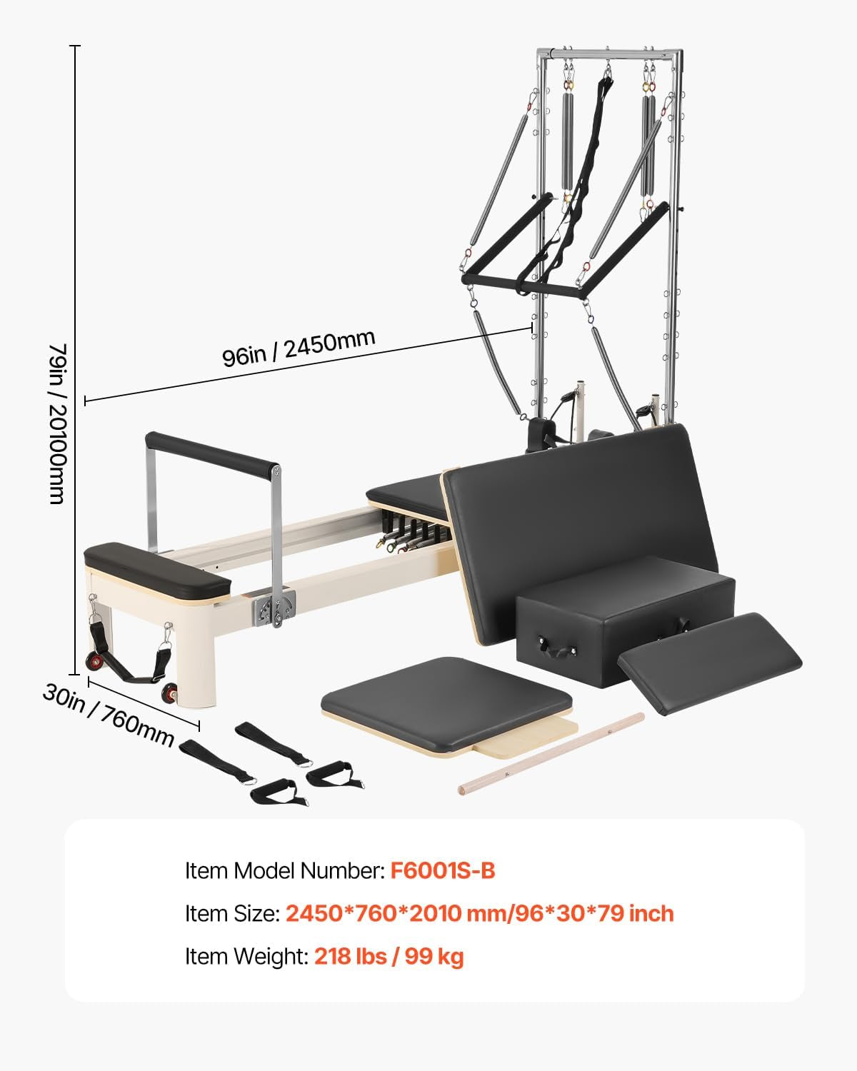 Pilates Reformer, Reformer Pilates Machine with Cadillac Trapeze Table or Tower & Mat, Pilates Equipment for Home Workout and Studio, Includes Jump Board，Sitting Box