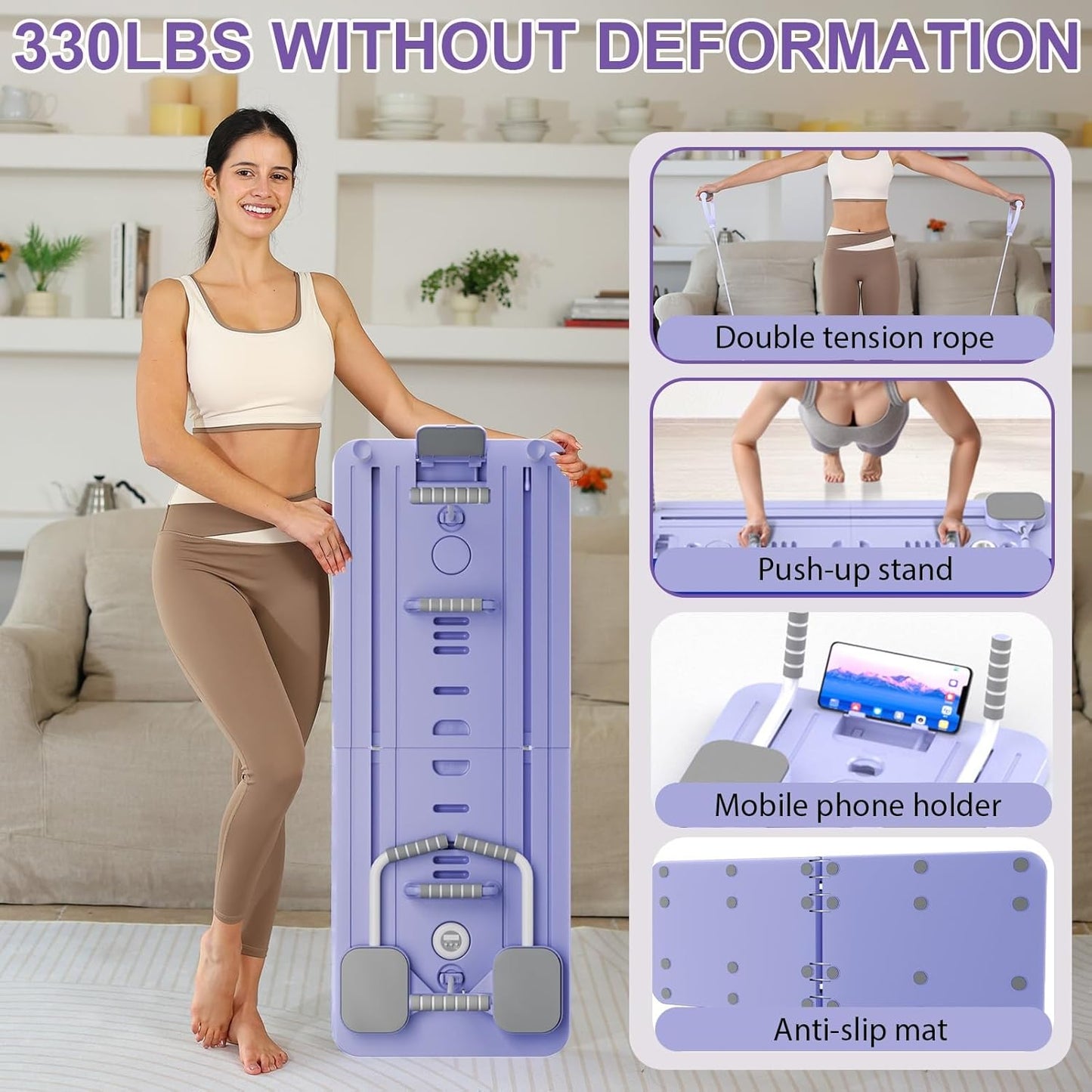 Pilates Board 2025 Upgraded, Pilates Reformer Machine Foldable Home Pilate Set Equipment Multifunctional Abdominal Workout Board Automatic Rebound