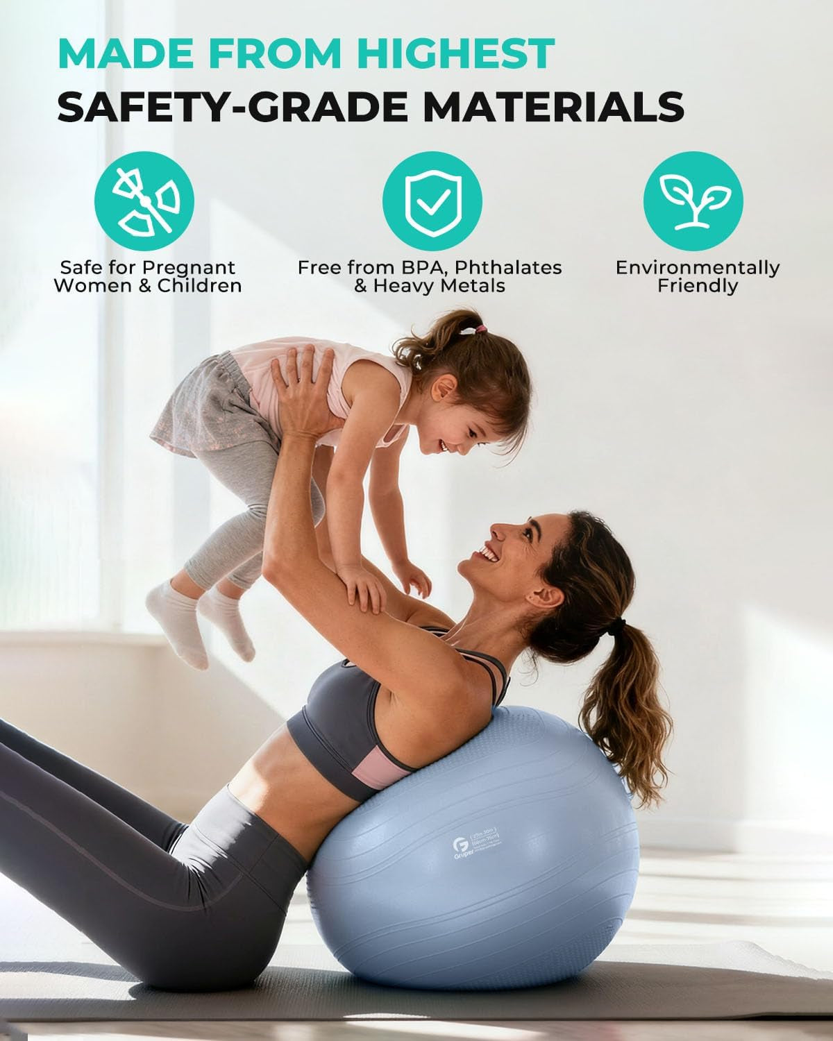 Yoga Ball, Extra Thick Exercise Ball for Workout Pregnancy Stability - 4 Sizes anti Burst Balance Ball for Yoga, Pilates, Fitness, Birthing, Physical Therapy - Includes Pump
