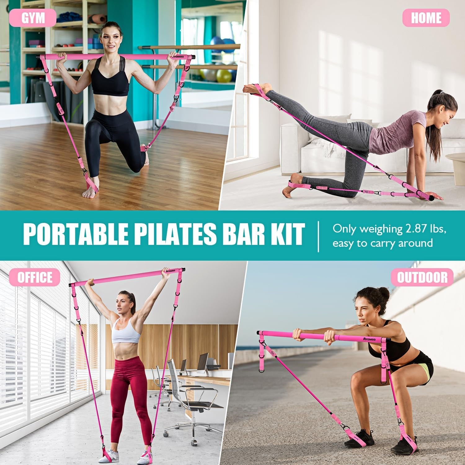 Pilates Equipment, Pilates Bar Kit with Resistance Bands for Women, Home Workout Equipment for Legs, Hip, Waist, Arm, Squats Exercise Equipment for Home Workouts, Adjustable 3-Section Pilates Bar Kit
