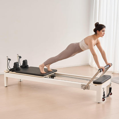 Pilates Reformer Machine, Pilates Bed with Sitting Box, for Home Gym Studio Advanced Users & Beginners, Reformer Equipment with Dual Resistance- Spring & Cord, up to 400 LBS