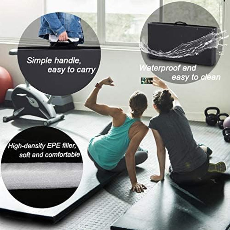 Exercise Mat 2'X6'/4'X8'/4'X10' Gymnastics Mat Folding Gymnastics Tumbling Mats 1.6"-2" Thick PU Leather Yoga Mat Portable with Carrying Handles for Home Workout Outdoor Yoga Pilates