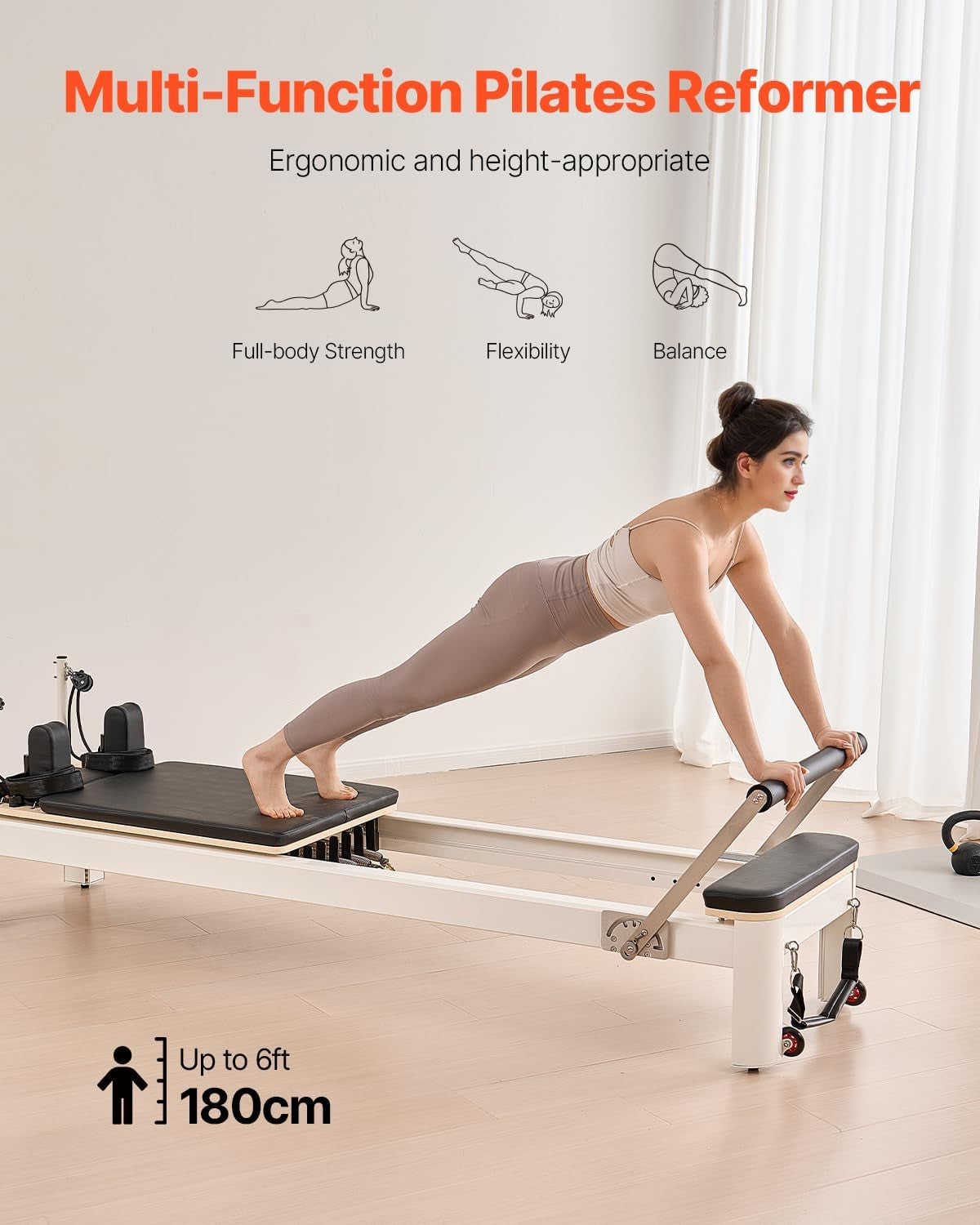 Pilates Reformer Machine, Pilates Bed with Sitting Box, for Home Gym Studio Advanced Users & Beginners, Reformer Equipment with Dual Resistance- Spring & Cord, up to 400 LBS