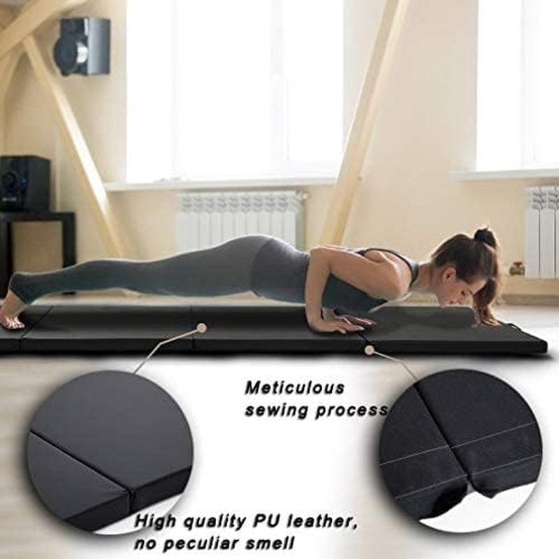 Exercise Mat 2'X6'/4'X8'/4'X10' Gymnastics Mat Folding Gymnastics Tumbling Mats 1.6"-2" Thick PU Leather Yoga Mat Portable with Carrying Handles for Home Workout Outdoor Yoga Pilates