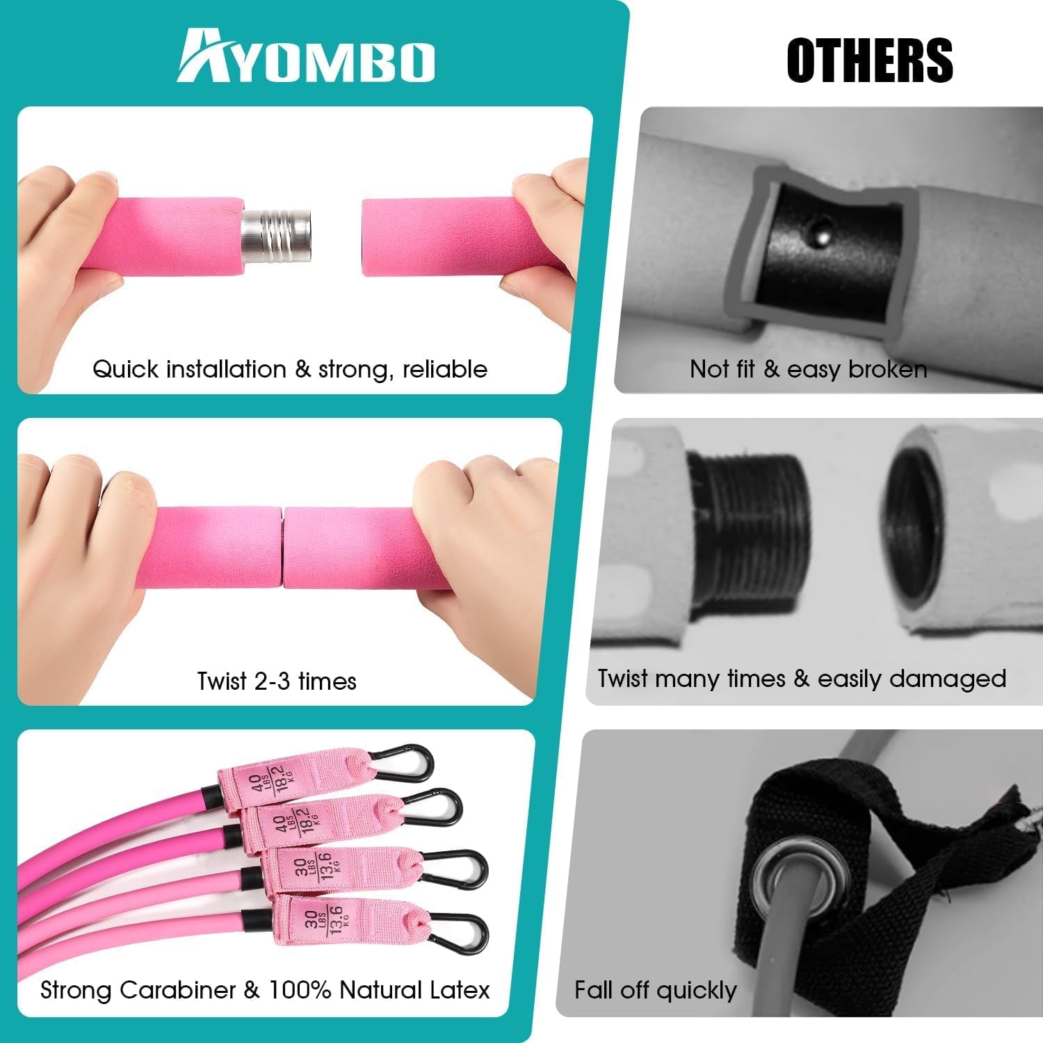 Pilates Equipment, Pilates Bar Kit with Resistance Bands for Women, Home Workout Equipment for Legs, Hip, Waist, Arm, Squats Exercise Equipment for Home Workouts, Adjustable 3-Section Pilates Bar Kit