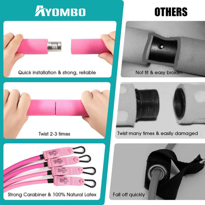 Pilates Equipment, Pilates Bar Kit with Resistance Bands for Women, Home Workout Equipment for Legs, Hip, Waist, Arm, Squats Exercise Equipment for Home Workouts, Adjustable 3-Section Pilates Bar Kit