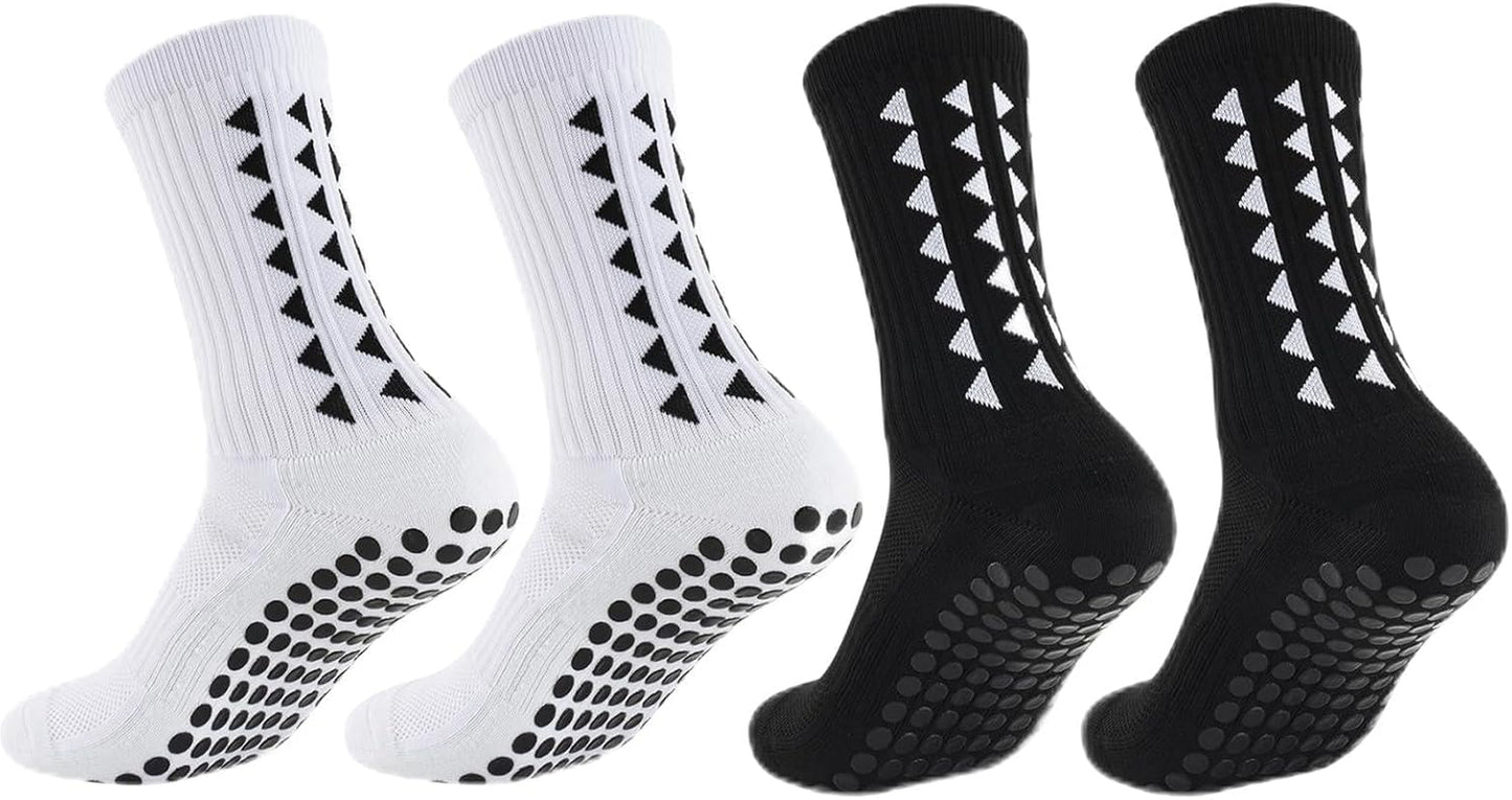 4Pcs Gain the Edge Grip Socks Football Kids for Men Women Kids-Anti-Slip Sports Socks, White Grip Socks Football Cushion Socks for Footballs Basketball Hiking Running Yoga (White and Black)