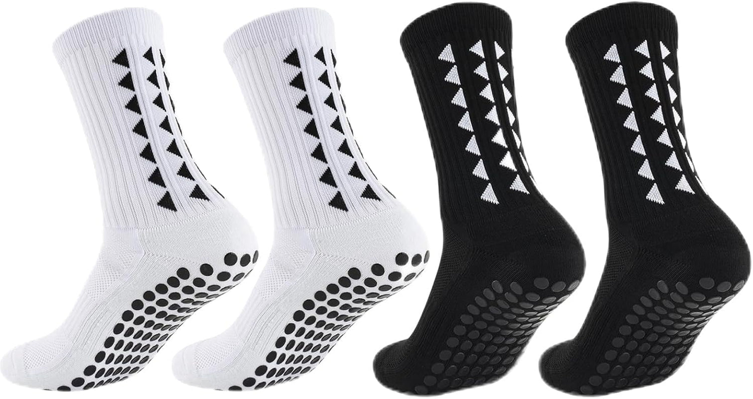 4Pcs Gain the Edge Grip Socks Football Kids for Men Women Kids-Anti-Slip Sports Socks, White Grip Socks Football Cushion Socks for Footballs Basketball Hiking Running Yoga (White and Black)