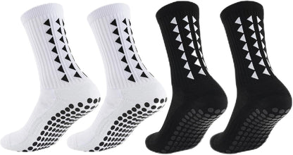 4Pcs Gain the Edge Grip Socks Football Kids for Men Women Kids-Anti-Slip Sports Socks, White Grip Socks Football Cushion Socks for Footballs Basketball Hiking Running Yoga (White and Black)
