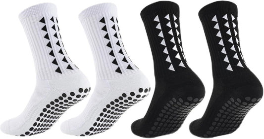 4Pcs Gain the Edge Grip Socks Football Kids for Men Women Kids-Anti-Slip Sports Socks, White Grip Socks Football Cushion Socks for Footballs Basketball Hiking Running Yoga (White and Black)