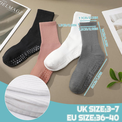 Yoga Grip Socks Women, Non Slip Pilates Socks Grippy Socks Ladies Mid-Calf Grip Socks for Ballet Dance Workout Fitness Running