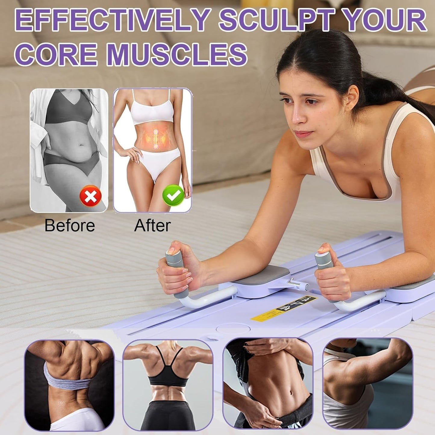 Pilates Board 2025 Upgraded, Pilates Reformer Machine Foldable Home Pilate Set Equipment Multifunctional Abdominal Workout Board Automatic Rebound