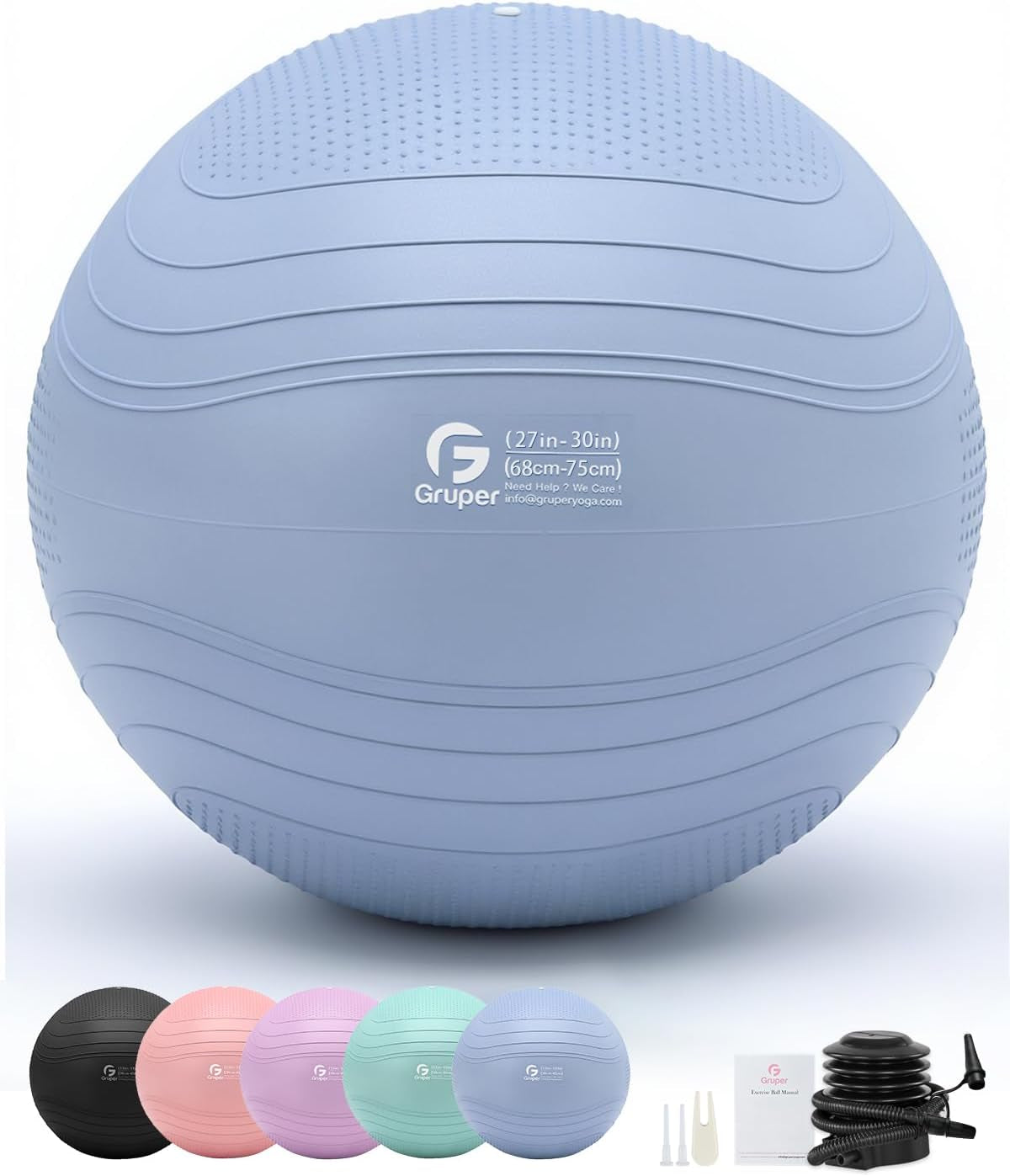 Yoga Ball, Extra Thick Exercise Ball for Workout Pregnancy Stability - 4 Sizes anti Burst Balance Ball for Yoga, Pilates, Fitness, Birthing, Physical Therapy - Includes Pump