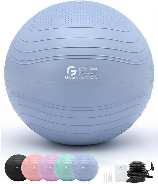 Yoga Ball, Extra Thick Exercise Ball for Workout Pregnancy Stability - 4 Sizes anti Burst Balance Ball for Yoga, Pilates, Fitness, Birthing, Physical Therapy - Includes Pump