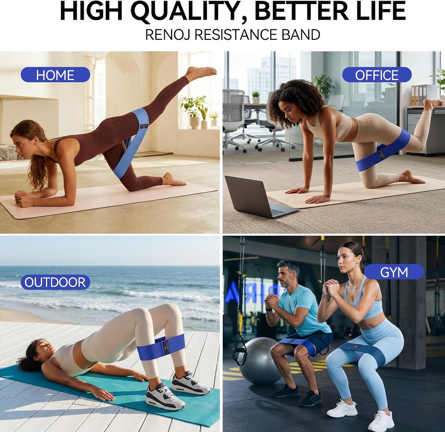Resistance Bands for Working Out: 3-Set Professional Exercise Bands for Pilates, Yoga, Home Gym, Booty, Leg Training | Heavy/Medium/Light Fabric Loops for Women Men