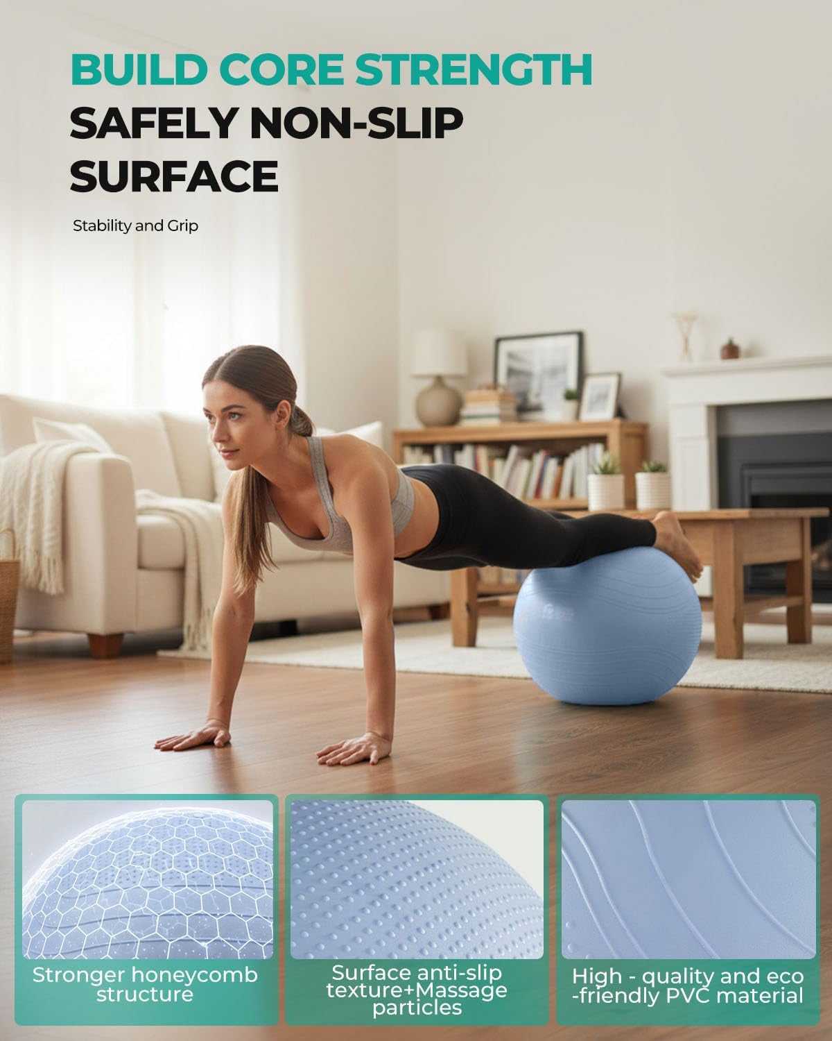 Yoga Ball, Extra Thick Exercise Ball for Workout Pregnancy Stability - 4 Sizes anti Burst Balance Ball for Yoga, Pilates, Fitness, Birthing, Physical Therapy - Includes Pump