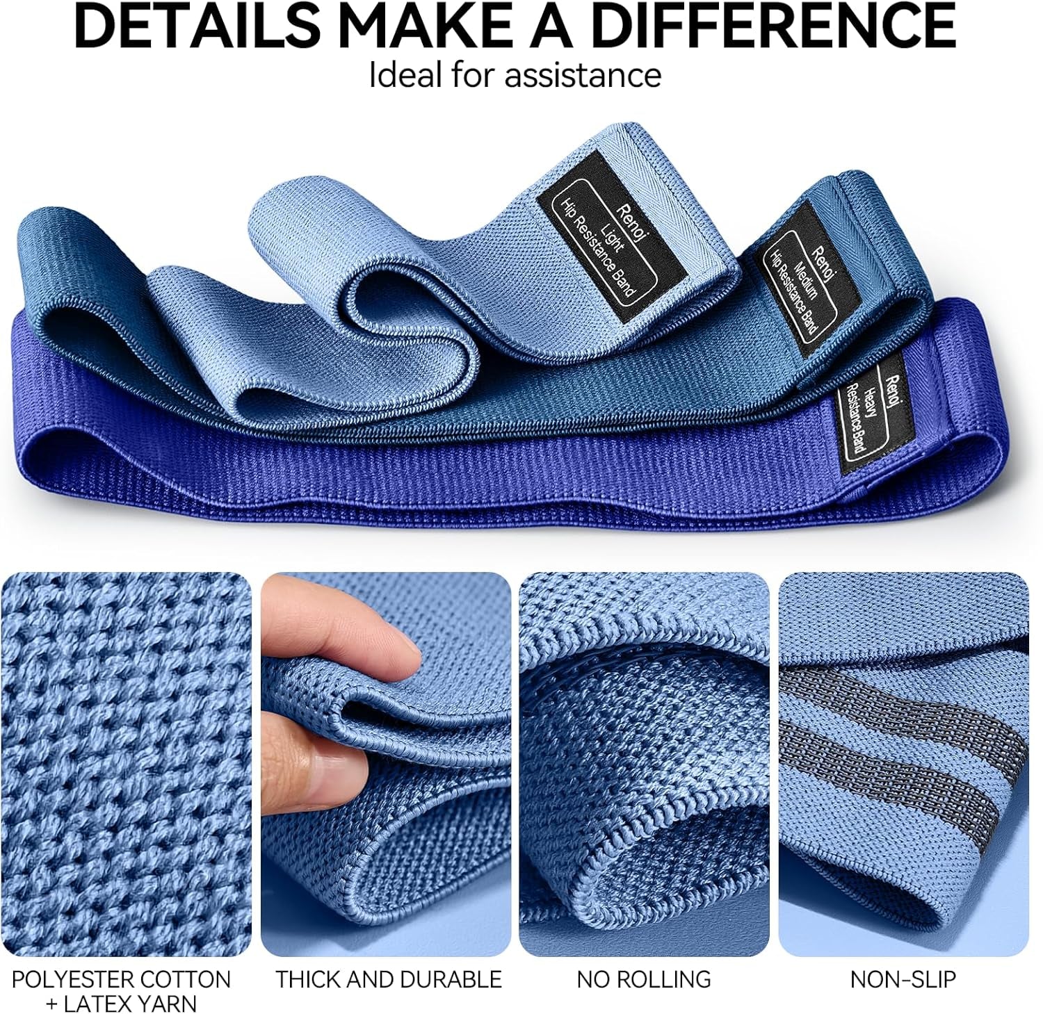 Resistance Bands for Working Out: 3-Set Professional Exercise Bands for Pilates, Yoga, Home Gym, Booty, Leg Training | Heavy/Medium/Light Fabric Loops for Women Men