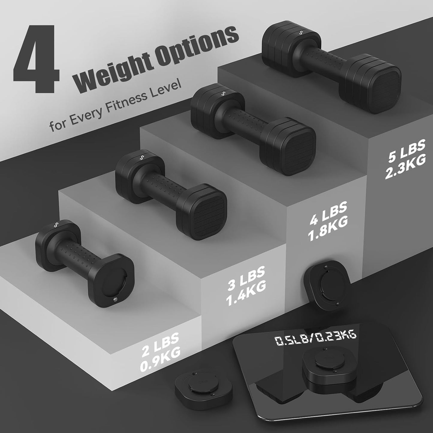 Dumbbells Set Women: Each 2-5Lbs (0.9-2.3Kg), 4-In-1 Weights Dumbbells Set, Weights for Women, Adjustable Dumbbell Pair for Home Gym Fitness Training