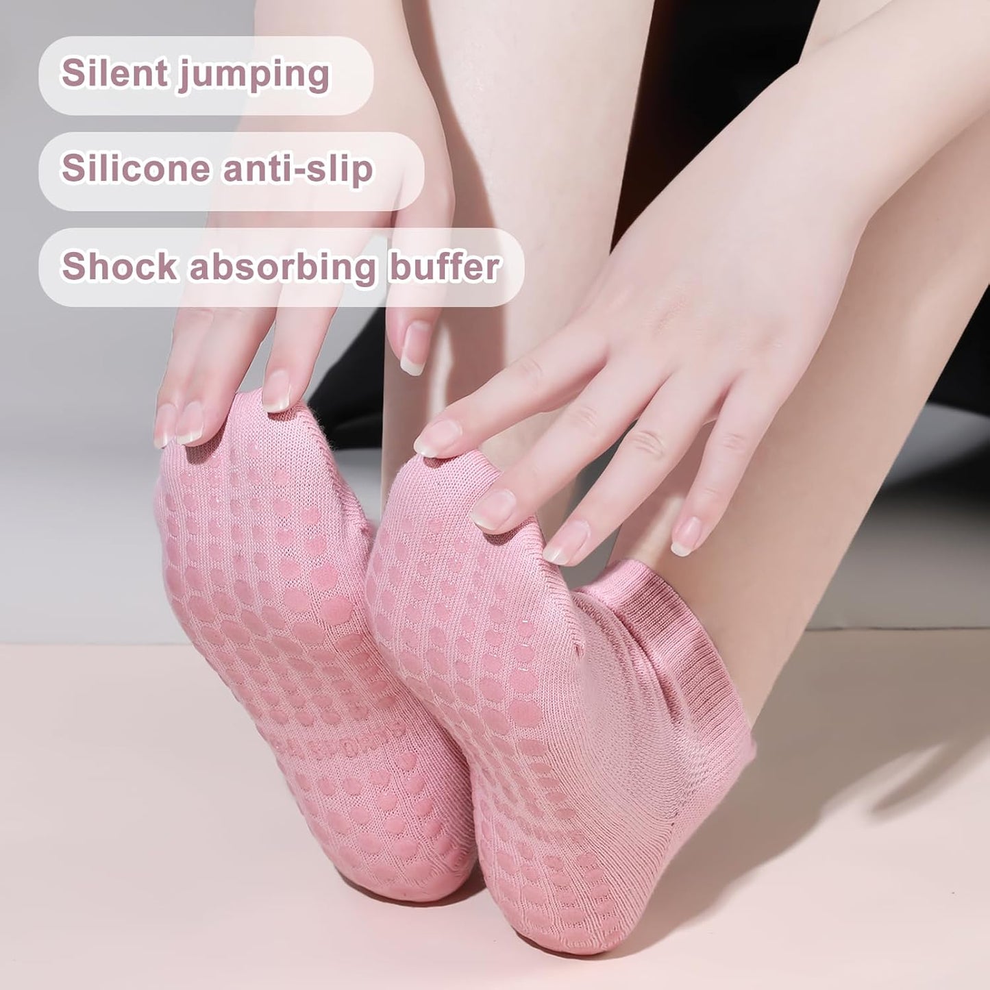 5 Pairs Pilates Yoga Grip Socks, Women Non Slip Grip Socks for Hospital, Dance, Yoga, Size UK 4-7