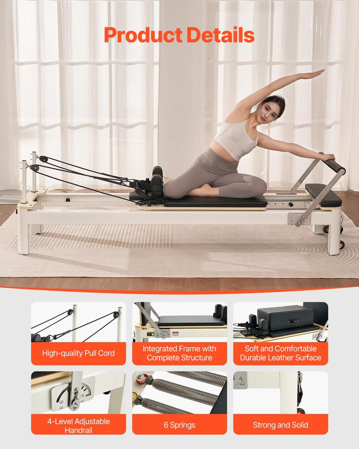 Pilates Reformer Machine, Pilates Bed with Sitting Box, for Home Gym Studio Advanced Users & Beginners, Reformer Equipment with Dual Resistance- Spring & Cord, up to 400 LBS