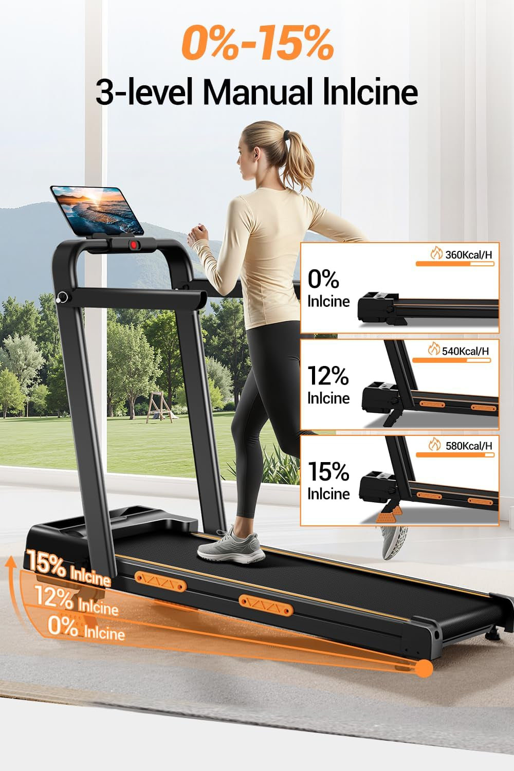 4-In-1 Walking Pad with 15% Incline, 10KM/H Foldable Treadmill for Home, 3.0HP Silent Brushless Motor, 159KG Heavy Duty Capacity, Ultra-Slim Running Machine with Remote Control for Home Office