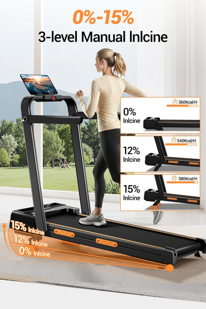 4-In-1 Walking Pad with 15% Incline, 10KM/H Foldable Treadmill for Home, 3.0HP Silent Brushless Motor, 159KG Heavy Duty Capacity, Ultra-Slim Running Machine with Remote Control for Home Office