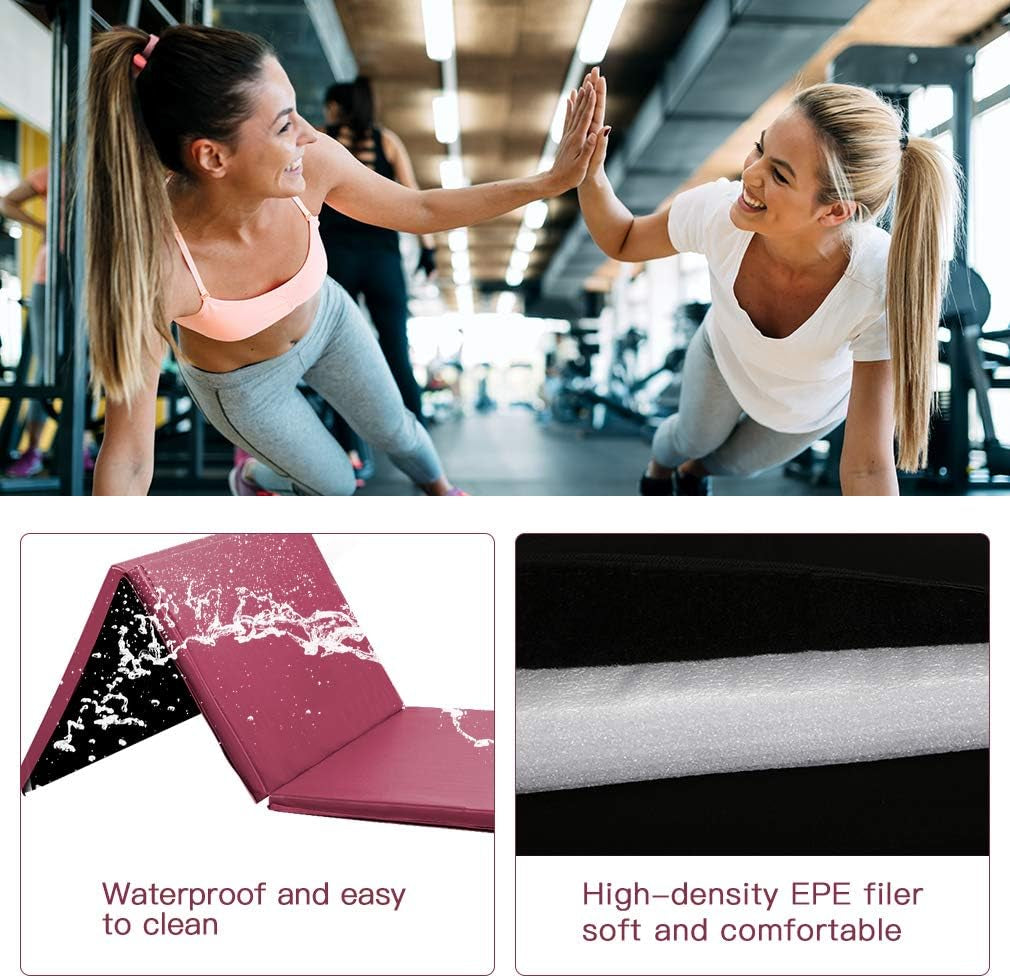 Exercise Mat 2'X6'/4'X8'/4'X10' Gymnastics Mat Folding Gymnastics Tumbling Mats 1.6"-2" Thick PU Leather Yoga Mat Portable with Carrying Handles for Home Workout Outdoor Yoga Pilates