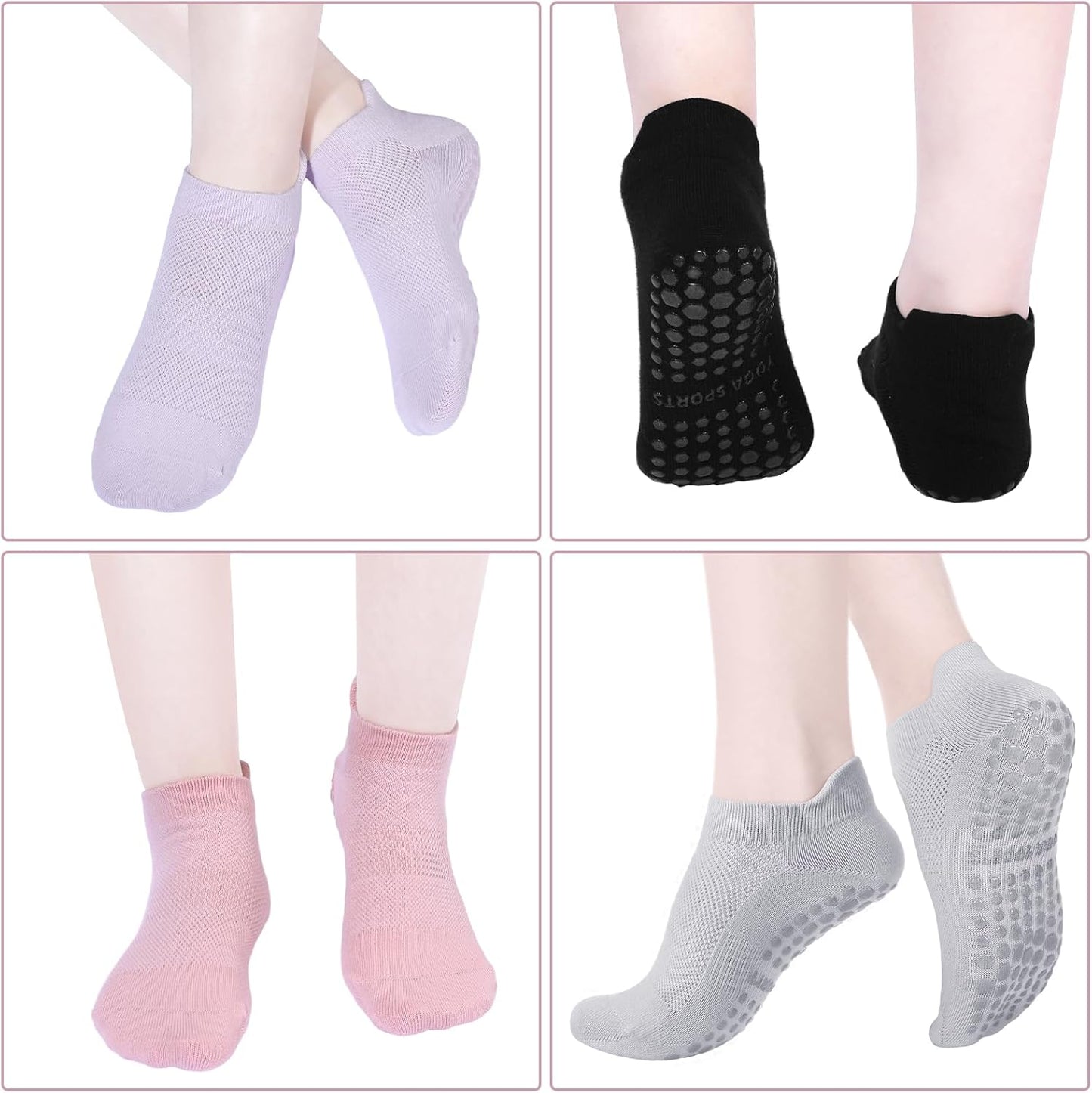 5 Pairs Pilates Yoga Grip Socks, Women Non Slip Grip Socks for Hospital, Dance, Yoga, Size UK 4-7