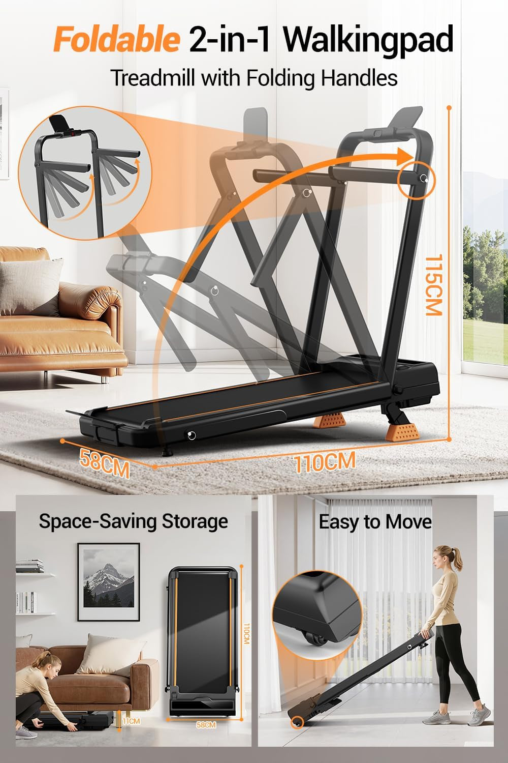 4-In-1 Walking Pad with 15% Incline, 10KM/H Foldable Treadmill for Home, 3.0HP Silent Brushless Motor, 159KG Heavy Duty Capacity, Ultra-Slim Running Machine with Remote Control for Home Office
