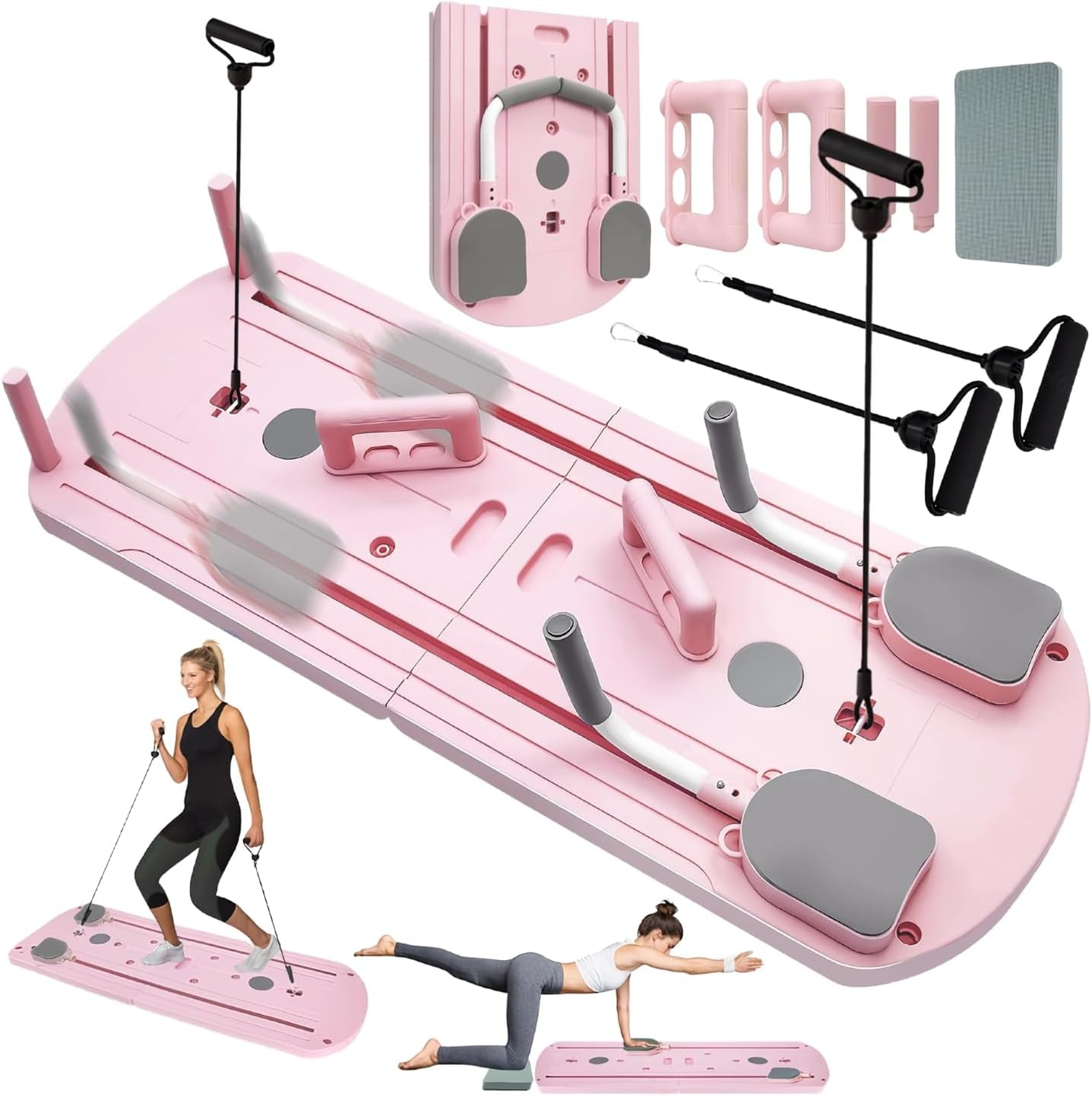 Pilates Reformer Machine Set & Pilates Board Equipment, 4-In-1 Portable Pilates Kit for Home with Ab Roller Resistance Bands, Better Me Full Body Workout System for Women