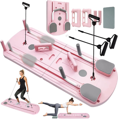 Pilates Reformer Machine Set & Pilates Board Equipment, 4-In-1 Portable Pilates Kit for Home with Ab Roller Resistance Bands, Better Me Full Body Workout System for Women