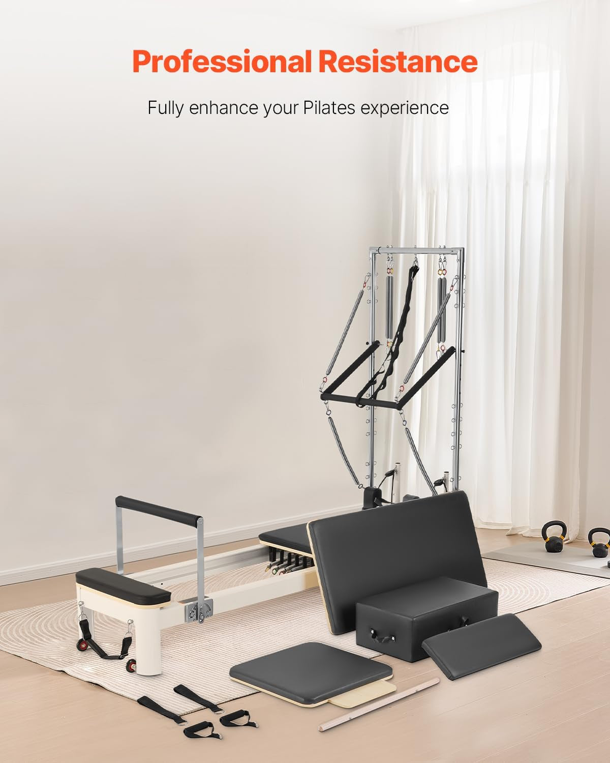 Pilates Reformer, Reformer Pilates Machine with Cadillac Trapeze Table or Tower & Mat, Pilates Equipment for Home Workout and Studio, Includes Jump Board，Sitting Box